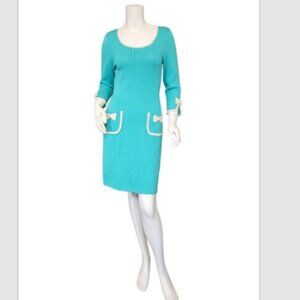 Vtg Jennifer Roberts Knit Bracelet Sleeve Bows Dress